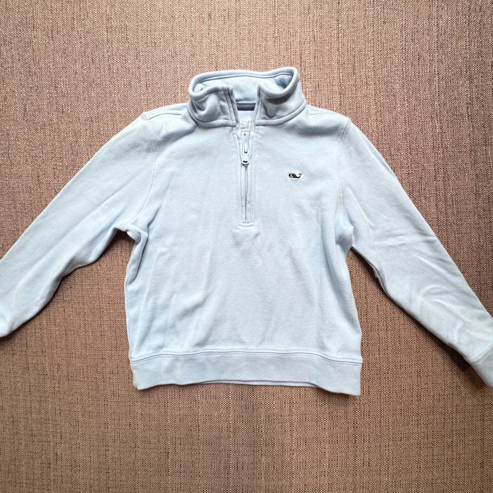 Vineyard Vines Boys Light Blue 1/4 Zip Pima Cotton Pullover Sweater Size 6